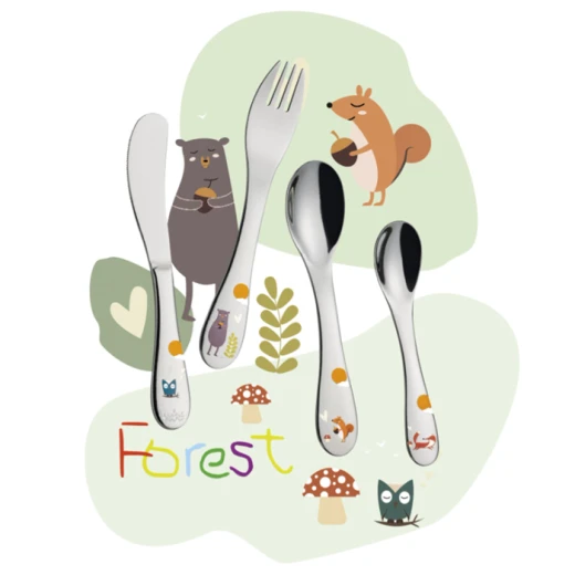 Kuchenprofi Children's Forest Cutlery Set 4 Pieces Stainless Steel Polished Steel Includes Fork Knife Spoon and Teaspoon Ideal for Little Hands Perfect Gift 180 Characters - Image 2