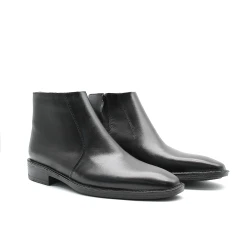 Men’s Black Leather Side-Zipper Boots | Premium Formal Leather Shoes for Easy Wear | Classic Style Perfect for Work and Events | Comfortable Durable Sole for All Occasions 42