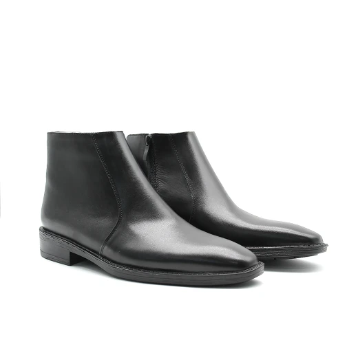 Men’s Black Leather Side-Zipper Boots | Premium Formal Leather Shoes for Easy Wear | Classic Style Perfect for Work and Events | Comfortable Durable Sole for All Occasions 42
