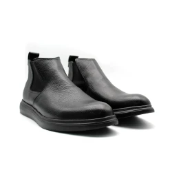 Men's trendy black leather Chelsea boots - stylish casual shoes with a chunky sole and rubber sole - easy slip-on style for young people 43