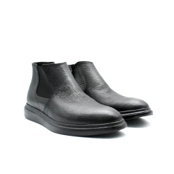 Men's Modern Black Pebbled Leather Chelsea Boots – Trendy Chunky Sole Casual Ankle Shoe with Elastic Panel – Youthful Street Style & Superior Comfort 44