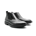 Luxury men's black leather Chelsea boots – classic, easy-to-wear brogue design – perfect for work and smart-casual looks Size 44 - Shooz