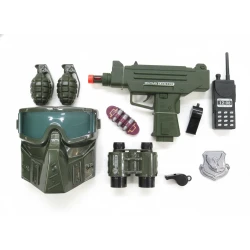 Warrior Military Force Combat Set (HY9013-4A) - Toy Machine Gun, Tactical Helmet, Grenades & Binoculars - Action Role Play Kit