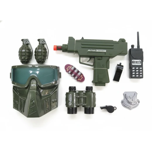 Warrior Military Force Combat Set (HY9013-4A) - Toy Machine Gun, Tactical Helmet, Grenades & Binoculars - Action Role Play Kit Warrior Military Force Combat Set (HY9013-4A) - Toy Machine Gun, Tactical Helmet, Grenades & Binoculars - Action Role Play Kit
