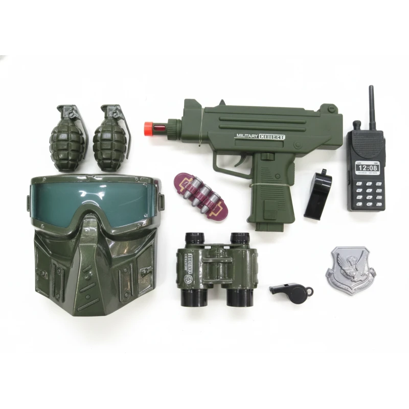 Warrior Military Force Combat Set (HY9013-4A) - Toy Machine Gun, Tactical Helmet, Grenades & Binoculars - Action Role Play Kit - My Dolly