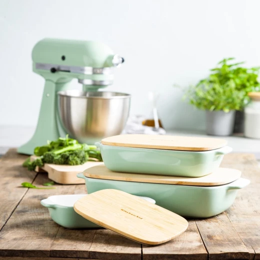 طبق خبز من ستون وير من KitchenAid مع غطاء، 0.9 لتر، طبق خزفي مستطيل - كيتشن إيد - Image 2