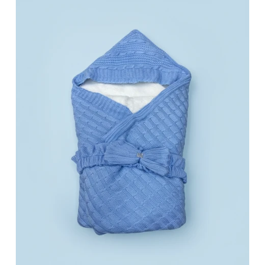 Blue Knitted Baby Swaddle Blanket with Hood & Bow – Soft Fleece Lining, Newborn Wrap/Carry Cot for Stroller, Crib & Special Occasions Blue Knitted Baby Swaddle Blanket with Hood & Bow – Soft Fleece Lining, Newborn Wrap/Carry Cot for Stroller, Crib & Special Occasions