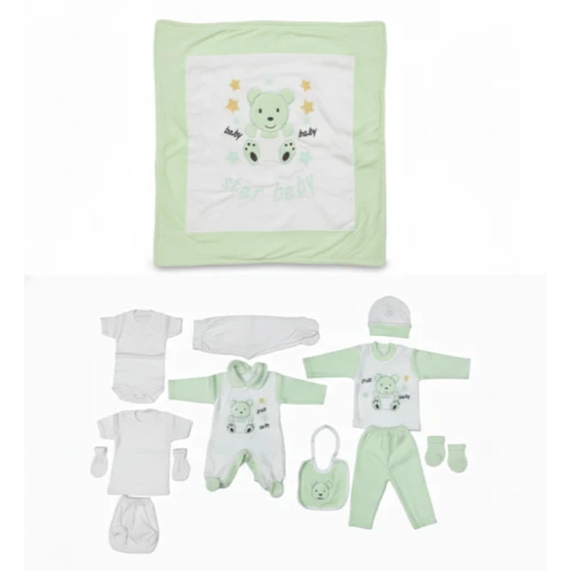 Star Baby 10-Piece Newborn Gift Set – Soft Green & White Cotton Outfit Set with Blanket, Romper, Hat, Mittens & Booties for Baby Shower Gift Star Baby 10-Piece Newborn Gift Set – Soft Green & White Cotton Outfit Set with Blanket, Romper, Hat, Mittens & Booties for Baby Shower Gift