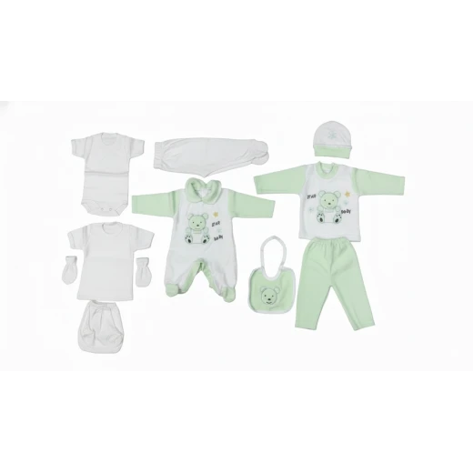 Star Baby 10-Piece Newborn Gift Set – Soft Green & White Cotton Outfit Set with Blanket, Romper, Hat, Mittens & Booties for Baby Shower Gift - Image 2