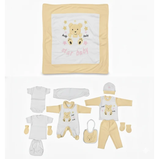 Star Baby 10-Piece Newborn Gift Set – Soft Yellow & White Cotton Outfit Set with Blanket, Romper, Hat, Mittens & Booties for Baby Shower Gift Star Baby 10-Piece Newborn Gift Set – Soft Yellow & White Cotton Outfit Set with Blanket, Romper, Hat, Mittens & Booties for Baby Shower Gift