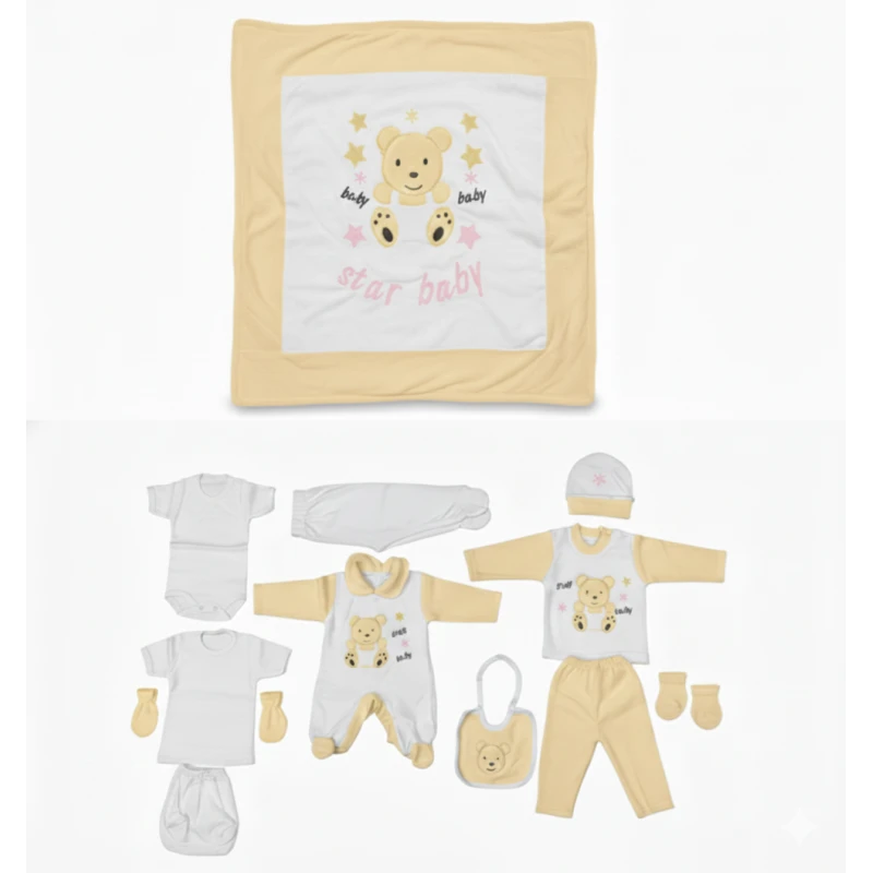 Star Baby 10-Piece Newborn Gift Set – Soft Yellow & White Cotton Outfit Set with Blanket, Romper, Hat, Mittens & Booties for Baby Shower Gift