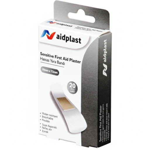 لاصقات الإسعافات الأولية الحساسة من Aidplast، 20 قطعة، لون أبيض، 19 مم × 72 مم، مضادة للحساسية لاصقات الإسعافات الأولية الحساسة من Aidplast، 20 قطعة، لون أبيض، 19 مم × 72 مم، مضادة للحساسية