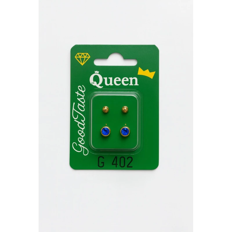 Queen Medical-Grade Stud Earrings – 2 Pairs, Hypoallergenic Surgical Steel & Gold-Plated, Secure - Queen