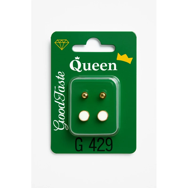 Queen Medical-Grade Stud Earrings – 2 Pairs, Hypoallergenic Surgical Steel & Gold-Plated, Secure - Queen