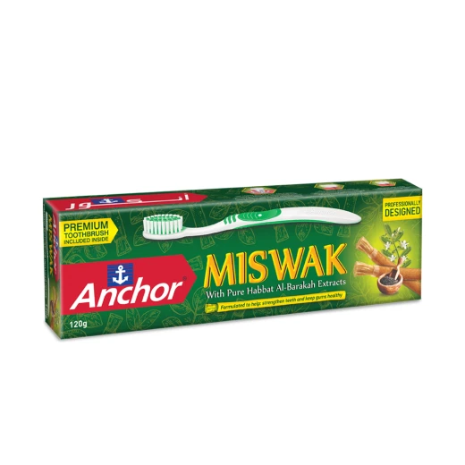 Anchor Toothpaste Pure Miswak and Black Seed Extracts 120g, with Free Toothbrush Anchor Toothpaste Pure Miswak and Black Seed Extracts 120g, with Free Toothbrush