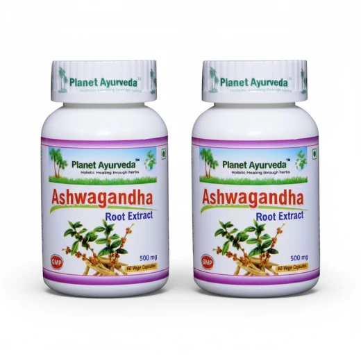 Planet Ayurveda Ashwagandha Supplement 60 Capsules, Stress Relief, Natural Herbal Formula x 2 Packs