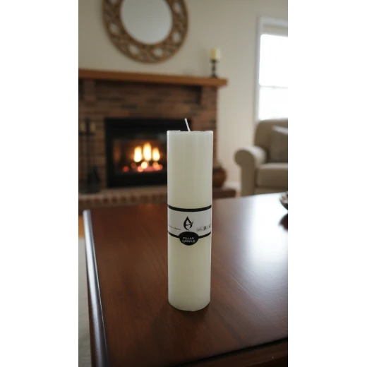 An elegant ivory pillar candle, approximately 19.5 cm tall, with a classic design that creates a warm and tranquil atmosphere, perfect for home decor, tables, special occasions, and parties with a touch of sophistication An elegant ivory pillar candle, approximately 19.5 cm tall, with a classic design that creates a warm and tranquil atmosphere, perfect for home decor, tables, special occasions, and parties with a touch of sophistication