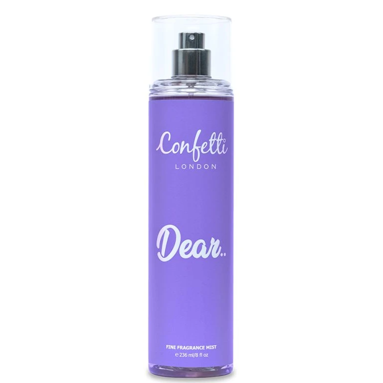 Confetti London Dear Body Mist 236ml, Light and fresh daily fragrance with mandarin, peach, jasmine, gardenia, honey, patchouli, and vanilla notes - Confetti