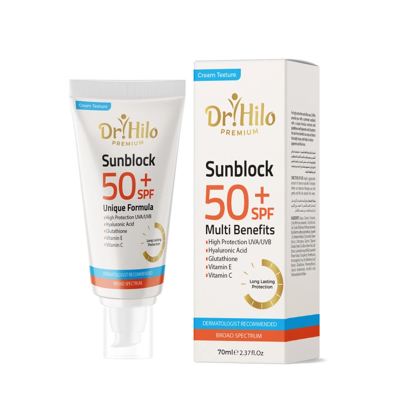 Dr. Hilo Premium Sunscreen Cream with Glutathione 70ml, SPF 50, for Dry and Combination Skin - Dr. Hilo