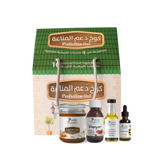Mayasem Protection Hut Kit, Includes 4 products: Immunity Honey 250g, Propolis Drops 35ml, Black Seed Oil 50ml, Natural Garlic-Apple-Ginger Vinegar 100ml. Supports immunity, flu relief, mental & physical energy. Mayasem Protection Hut Kit, Includes 4 products: Immunity Honey 250g, Propolis Drops 35ml, Black Seed Oil 50ml, Natural Garlic-Apple-Ginger Vinegar 100ml. Supports immunity, flu relief, mental & physical energy.