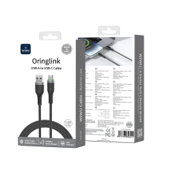 WiWU C067 Oringlink USB-A to USB-C Aluminum Alloy Braided Nylon Cable, 1M Black