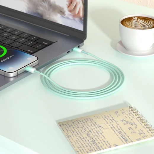 WiWU C063 Neolink USB C to USB C Silicone Cable 1 Meter Green Fast Charging Data Transfer Support 60W Power Delivery Durable Design Compatible with Laptops and Smartphones - Wiwu - Image 4