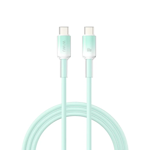 WiWU C063 Neolink USB C to USB C Silicone Cable 1 Meter Green Fast Charging Data Transfer Support 60W Power Delivery Durable Design Compatible with Laptops and Smartphones - Wiwu - Image 2