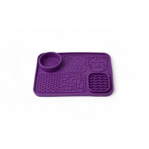 Wimow Pet Food Bowl Mat | Waterproof & Non-Slip Silicone | Keeps Floors Clean, Purple