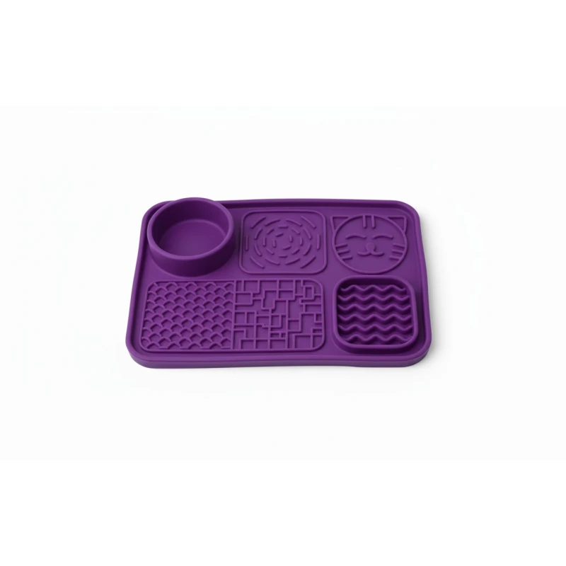 Wimow Pet Food Bowl Mat | Waterproof & Non-Slip Silicone | Keeps Floors Clean, Purple - Wimow