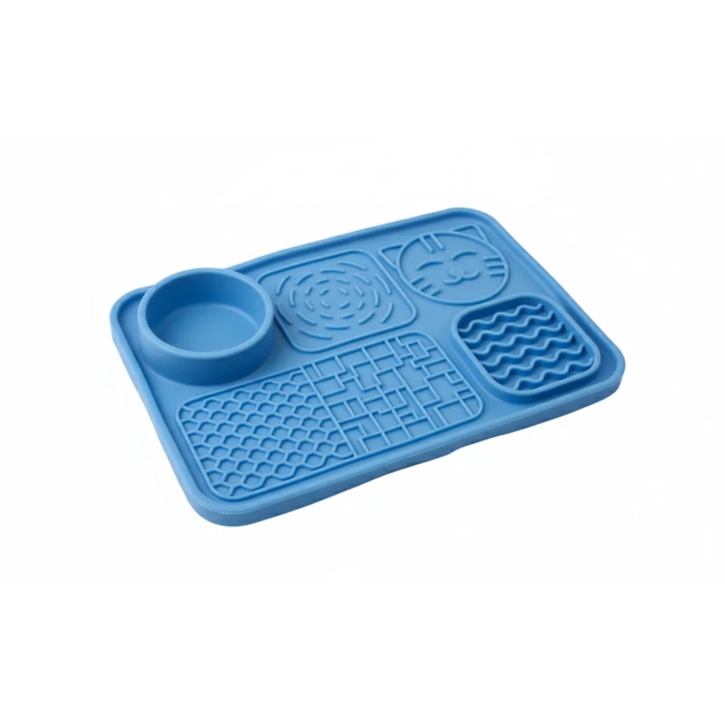 Wimow Pet Food Bowl Mat | Waterproof & Non-Slip Silicone | Keeps Floors Clean, Blue - Wimow
