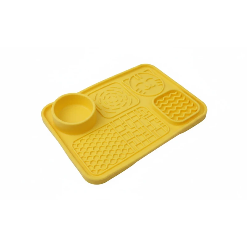 Wimow Pet Food Bowl Mat | Waterproof & Non-Slip Silicone | Keeps Floors Clean, Yellow - Wimow
