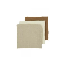بطانيات موسلين من ميكو، عبوة من 3 قطع، أبيض، رملي، توفي، 70x70 سم