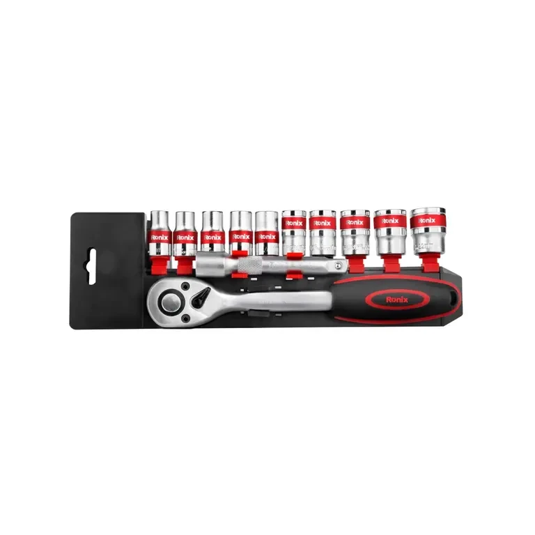Ronix RH 2643 Socket Wrench Set 12 Piece Chrome Vanadium Steel Ratchet Tool Kit 10 24mm Sizes Perfect for Home, Automotive, and General Repair Tasks Professional Grade Durability - Ronix