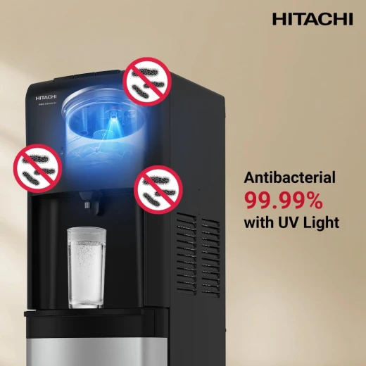 موزع مياه هيتاشي بتحميل سفلي HWD-B50000-SV أسود ستانلس ستيل، ضوء الأشعة فوق البنفسجية المضاد للبكتيريا - هيتاشي - Image 5
