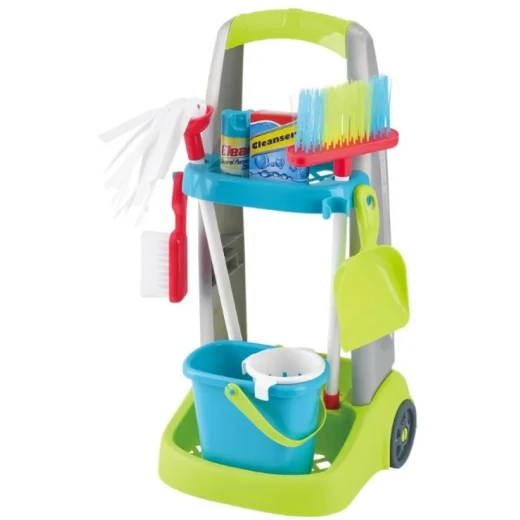 Playgo Kids Cleaning Trolley Set Role Play Toy 15 Pieces Includes Broom Mop Dustpan Bucket Realistic Design Promotes Imaginative Play For Children - PlayGo - Image 2