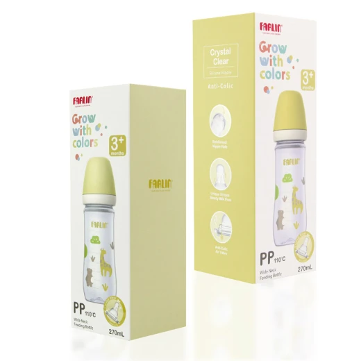 Farlin Wide Neck Baby Bottle 270ml PP with Soft Silicone Straw, Yellow Cap - Farlin - Image 4