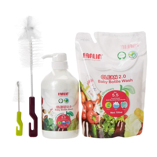 Farlin Clean 2.0 Bottle Wash Combo Set Plant Based Cleanser, Eco Friendly, 500ml Farlin Clean 2.0 Bottle Wash Combo Set Plant Based Cleanser, Eco Friendly, 500ml