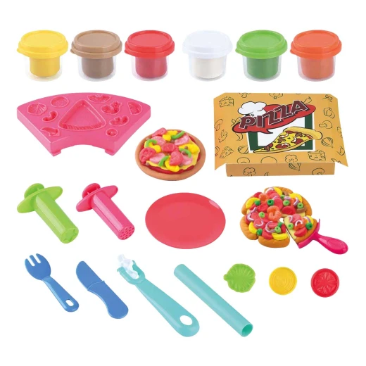 Playgo Pizza Clay Set Creative Modeling Kit 6 Clay Pots, Molds, Roller, and Pizza Box - PlayGo - Image 2