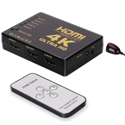 محول HDMI بخمس منافذ بدقة 4K طراز SY-501 مع جهاز تحكم عن بعد لأجهزة HDMI متعددة باللون الأسود