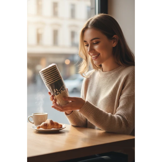 أكواب ورقية "قهوتي" مقاس 12 أونصة – طقم 50 قطعة بتصميم عصري وأنيق للمشروبات الساخنة – مثالية للمقاهي، المكتب، والمناسبات الخاصة - مروة - Image 3