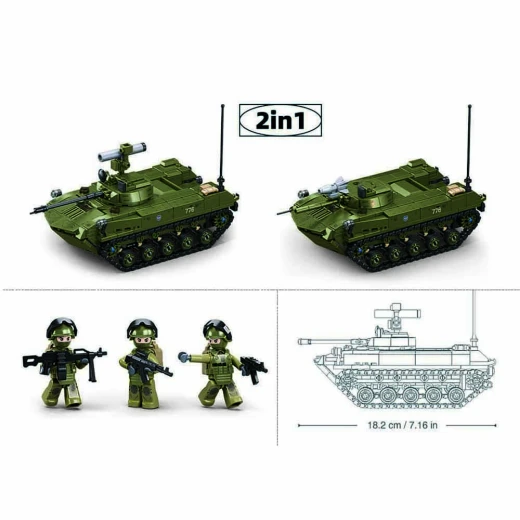 مجموعة بناء دبابة Sluban Modelbricks BMD-2S عسكرية للجيش 530 قطعة 3 مجسمات صغيرة - Sluban - Image 7
