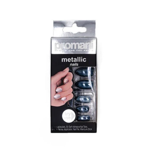Promani Metalik Nail Extensions Space Gray Stiletto Shape 5020, Featuring a Metallic Finish, Long Length, and Easy Application for a Flawless Manicure, Available in Size 10