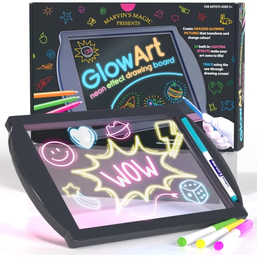 Marvin's Magic Glow Art Neon Effect Drawing Board, Includes 4 Neon Marker Pens, Age 5+ Marvin's Magic Glow Art Neon Effect Drawing Board, Includes 4 Neon Marker Pens, Age 5+