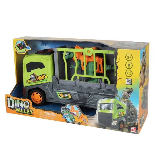 Dino Valley Transport Truck Toy Set with Lights, Sounds, and Free-Wheeling Action - Image 2