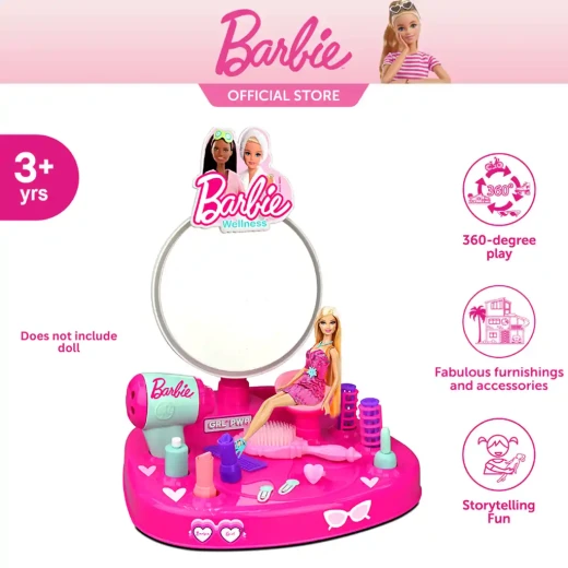 طاولة تزيين باربي مع ضوء وصوت، 12 ملحقًا، وردي، للبنات من عمر 2-5 سنوات - Image 2