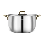 Karaca Maçka 34 cm Gold Stainless Steel Deep Cooking Pot with Gold Handles, Perfect for Soups and Stews - karaca