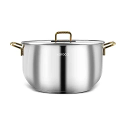 Karaca Maçka 34 cm Gold Stainless Steel Deep Cooking Pot with Gold Handles, Perfect for Soups and Stews