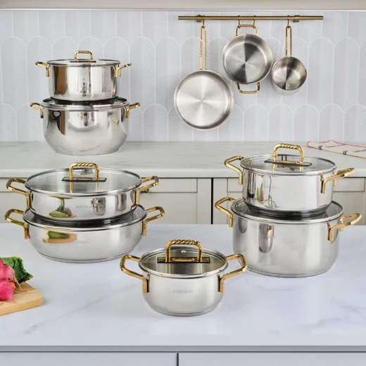 Karaca Maçka 34 cm Gold Stainless Steel Deep Cooking Pot with Gold Handles, Perfect for Soups and Stews - karaca - Image 2