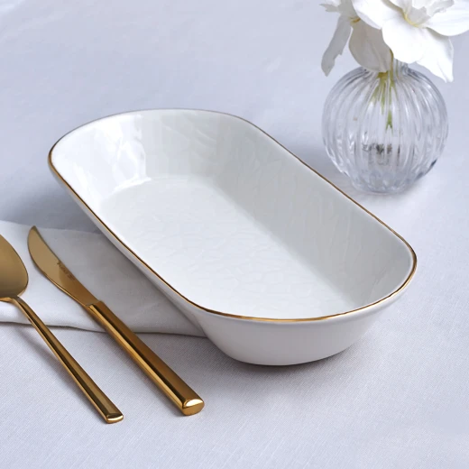 Karaca Calvin Ekru Embossed Ceramic Gondola Dish 29 cm Elegant Serving Piece for Fruits, Desserts, and Appetizers Perfect for Special Occasions and Everyday Use - karaca - Image 4