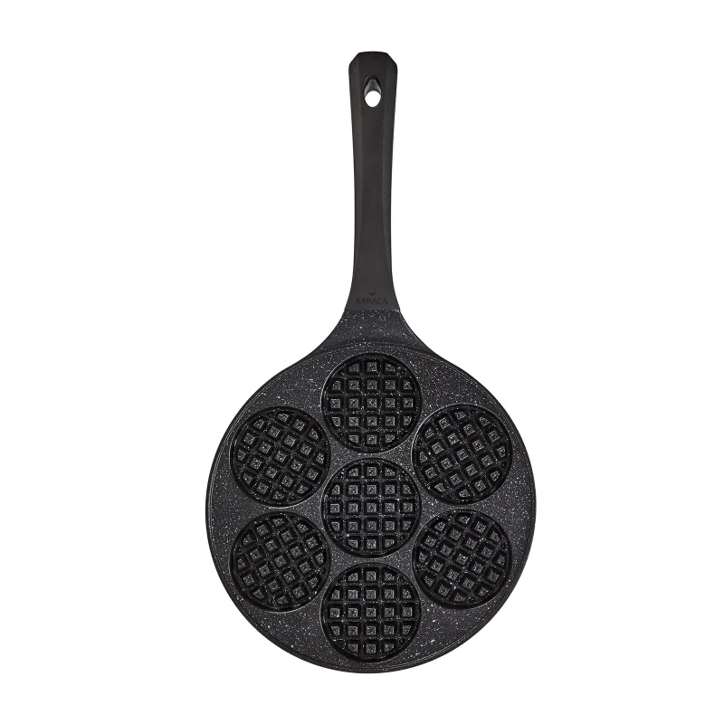 Karaca Romance Bio Granit Waffle Pan 26 cm, Black Color, Non-Stick Surface for Easy Waffle Making, Durable Granite Coating, Perfect for 2-4 Waffles, Even Heat Distribution - karaca